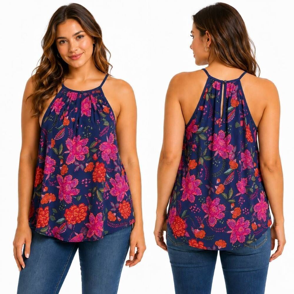 Paper Moon Petite Floral Tank Blouse Navy SP